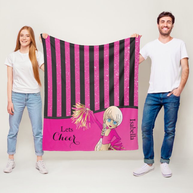 Pink Stripes Cheer Cheerleader Fleece Blanket (In Situ)