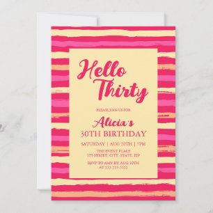 Pink Stripes Colourful Hello Thirty Girly Birthday Invitation
