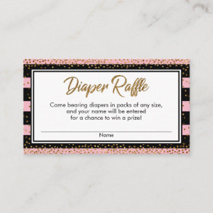 Pink Stripes & Confetti Diaper Raffle Ticket Cards