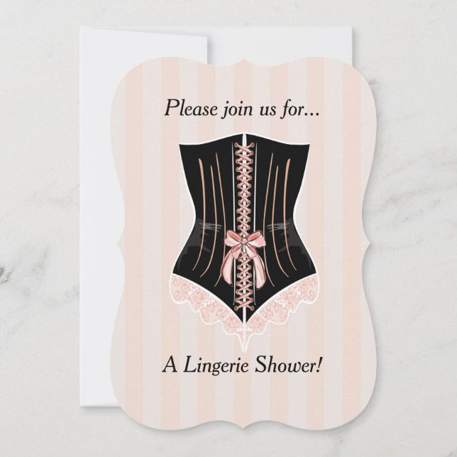 Pink Stripes Corset Lingerie Shower Invitation (Back)