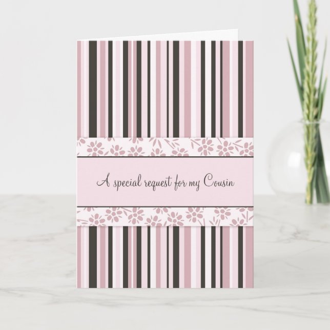 Pink Stripes Cousin Maid of Honour Invitation Card (Front)