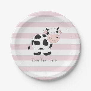 Pink Stripes Cow Party Paper Plates