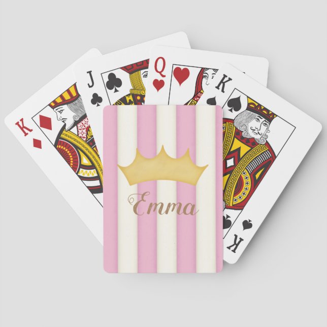 Pink  Stripes Crowned Monogram Fairytale Princess Playing Cards (Back)