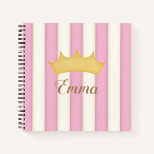 Pink Stripes Crowned Monogram Princess Diary Notebook