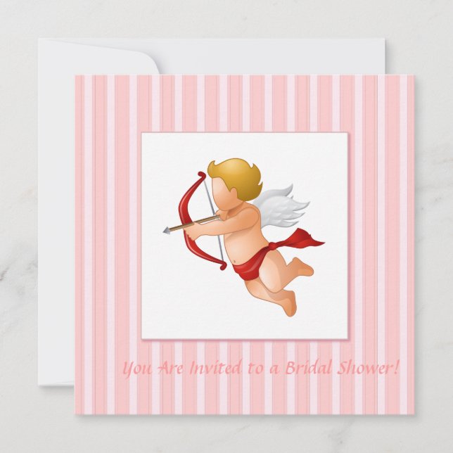 Pink Stripes - Cupid with Arrow Invitation (Front)