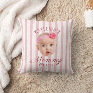 Pink Stripes Custom Face Photo Keepsake Mum Mummy Cushion