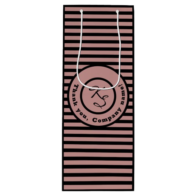 Pink Stripes Custom Monogram & Company Name  Wine Gift Bag (Front)