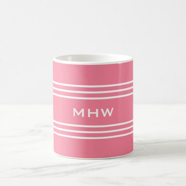 Pink Stripes custom monogram mugs (Center)