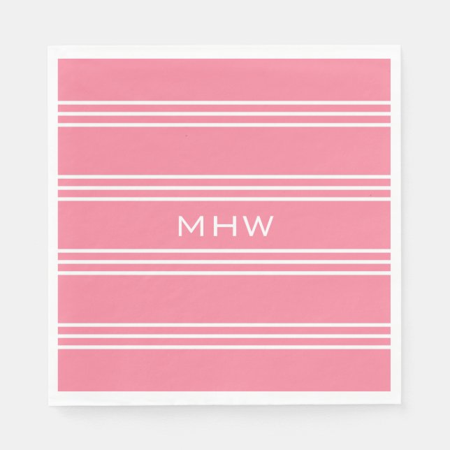 Pink Stripes custom monogram paper napkins (Front)