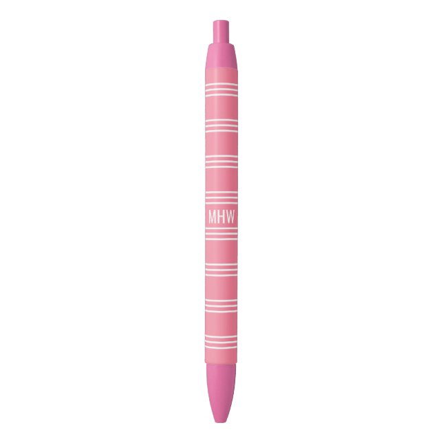 Pink Stripes custom monogram pens (Front Vertical)