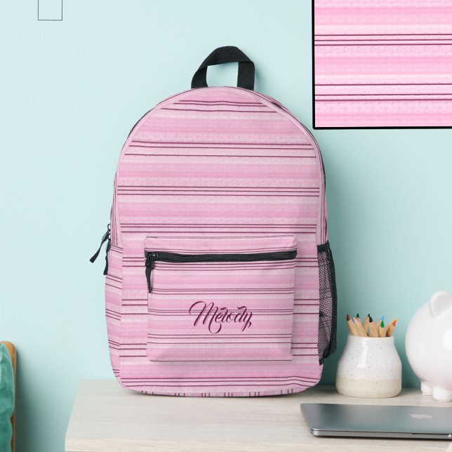 Pink Stripes Custom Name Personalised Soft Pastel Printed Backpack (Creator Uploaded)