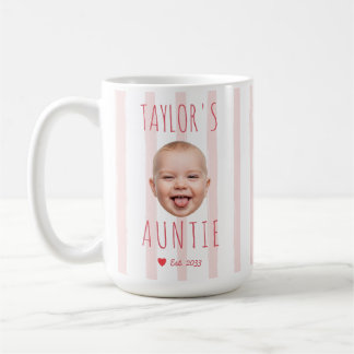 Pink Stripes Custom Photo & Name Baby Face Auntie Coffee Mug
