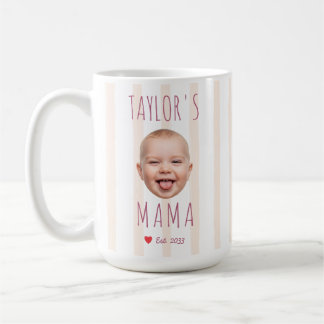 Pink Stripes Custom Photo & Name Baby Face Mom Coffee Mug