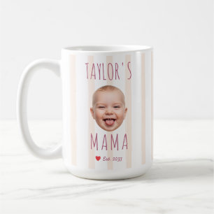 Pink Stripes Custom Photo & Name Baby Face Mum Coffee Mug