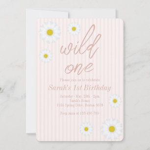 Pink Stripes, Daisy 1st Birthday Party Wild One Invitation