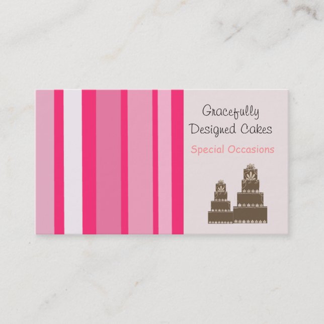 Pink Stripes Designer Cake Business Card (Front)