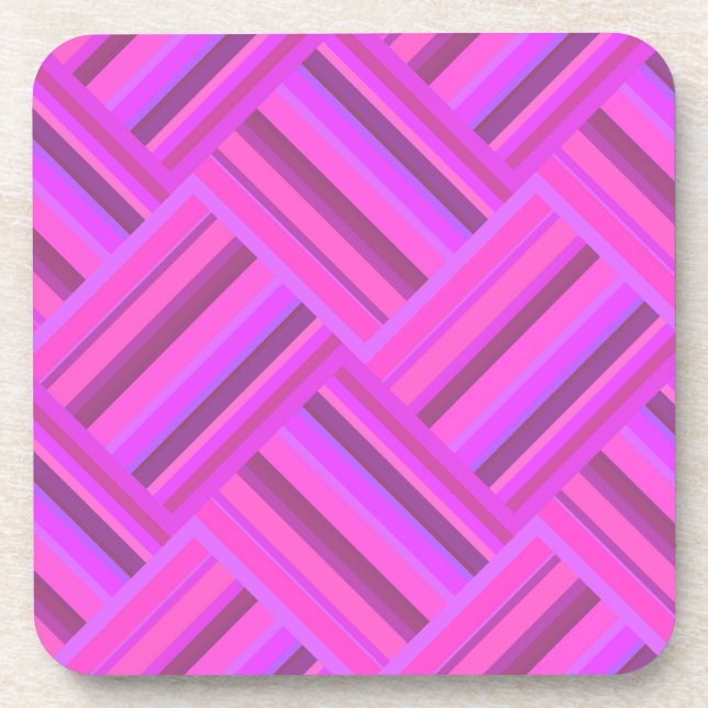Pink stripes diagonal weave pattern coaster (Front)