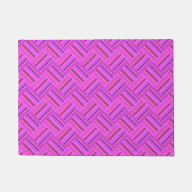 Pink stripes diagonal weave pattern doormat (Front)