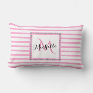 Pink Stripes Diamond Monogram   Baby Lumbar Pillow