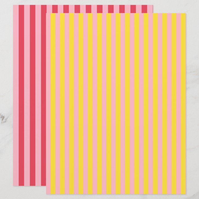 Pink stripes double-sided scrapbook paper (Front/Back)