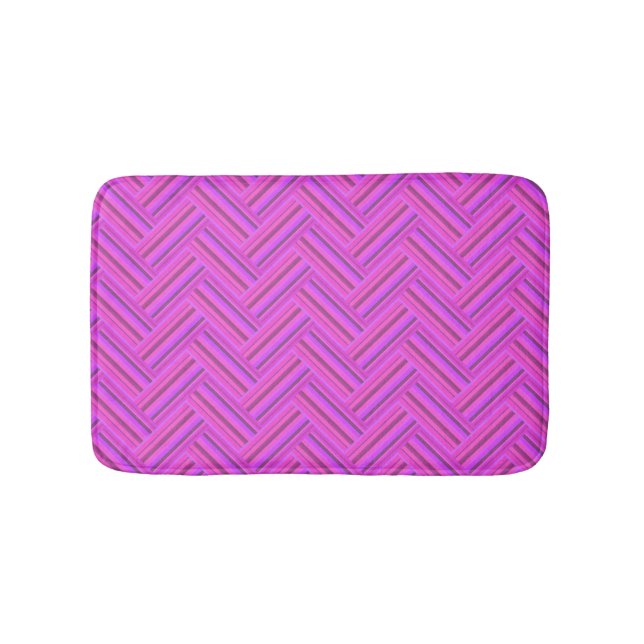 Pink stripes double weave pattern bath mat (Front)