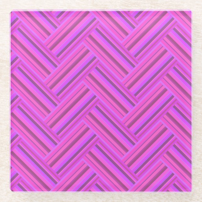 Pink stripes double weave pattern glass coaster (Front)
