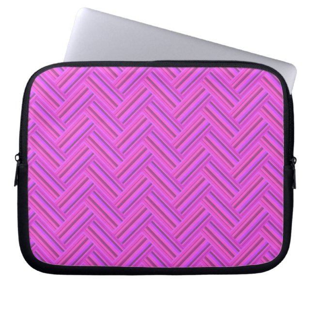 Pink stripes double weave pattern laptop sleeve (Front)