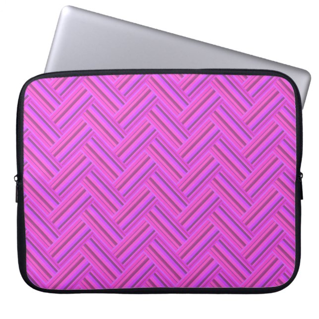 Pink stripes double weave pattern laptop sleeve (Front)