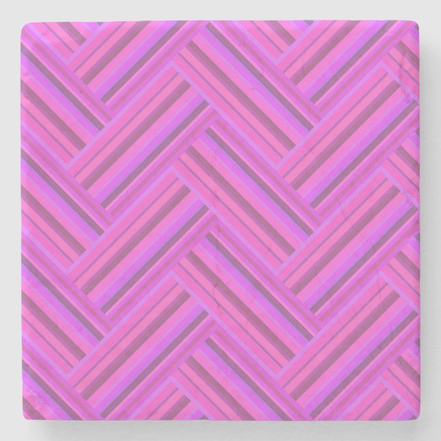 Pink stripes double weave pattern stone coaster (Front)