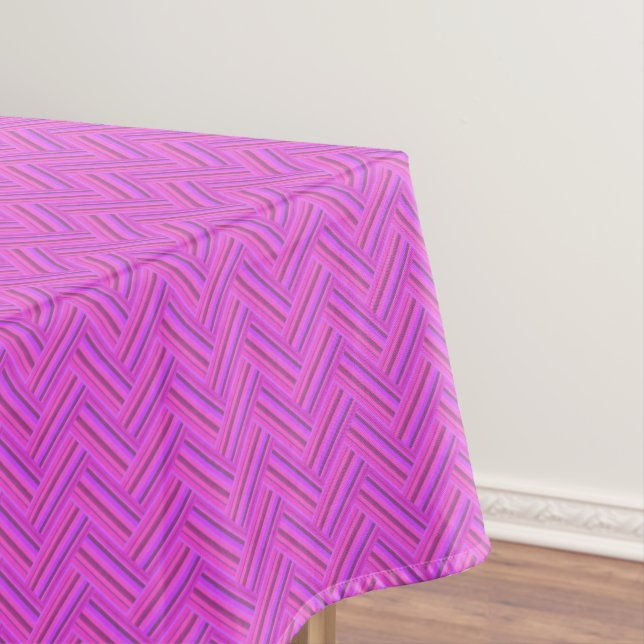 Pink stripes double weave pattern tablecloth (In Situ)