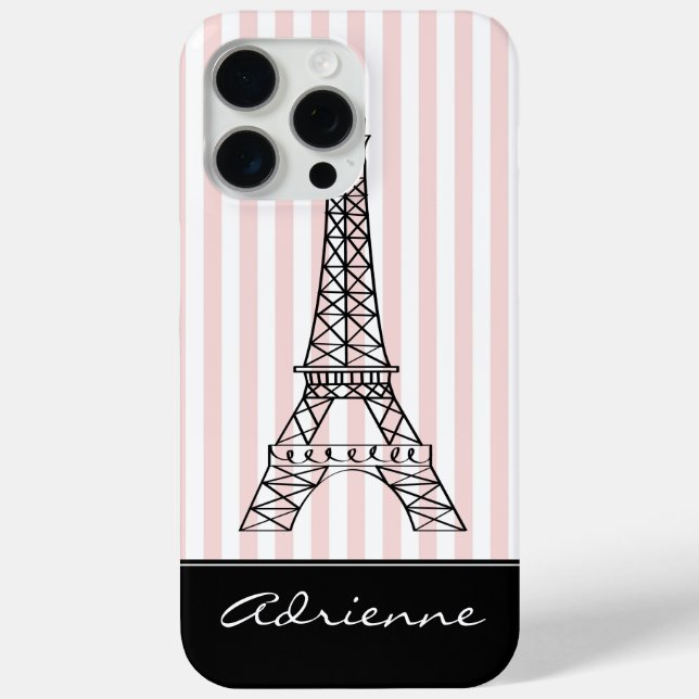 Pink Stripes Eiffel Tower Case-Mate iPhone Case (Back)
