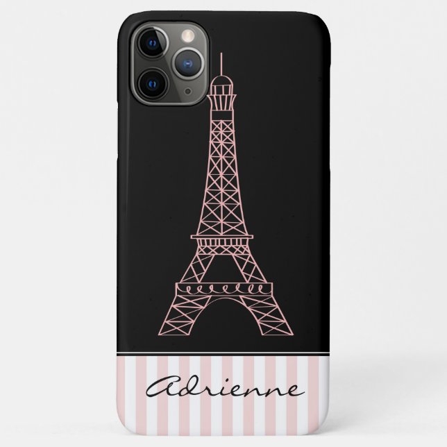 Pink Stripes Eiffel Tower Case-Mate iPhone Case (Back)