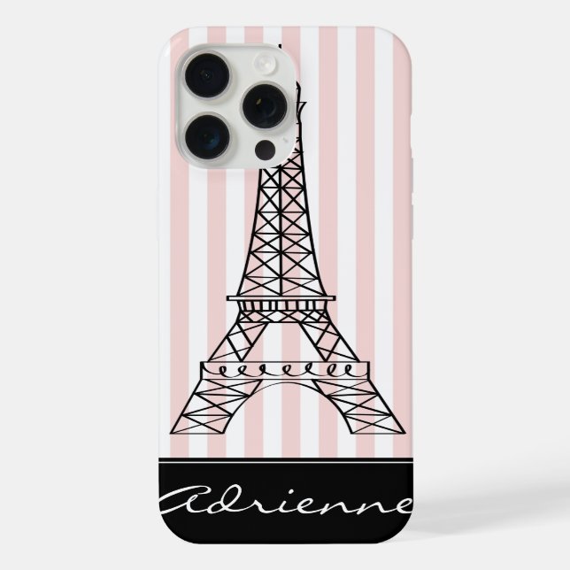 Pink Stripes Eiffel Tower iPhone Case (Back)