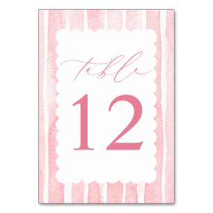 Pink Stripes Elegant Baby Shower Table Number