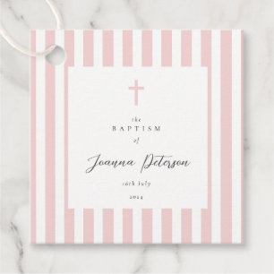 Pink Stripes Elegant Baptism Favour Tags