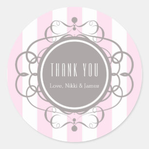 Pink Stripes Elegant Fancy Bridal Favour Stickers