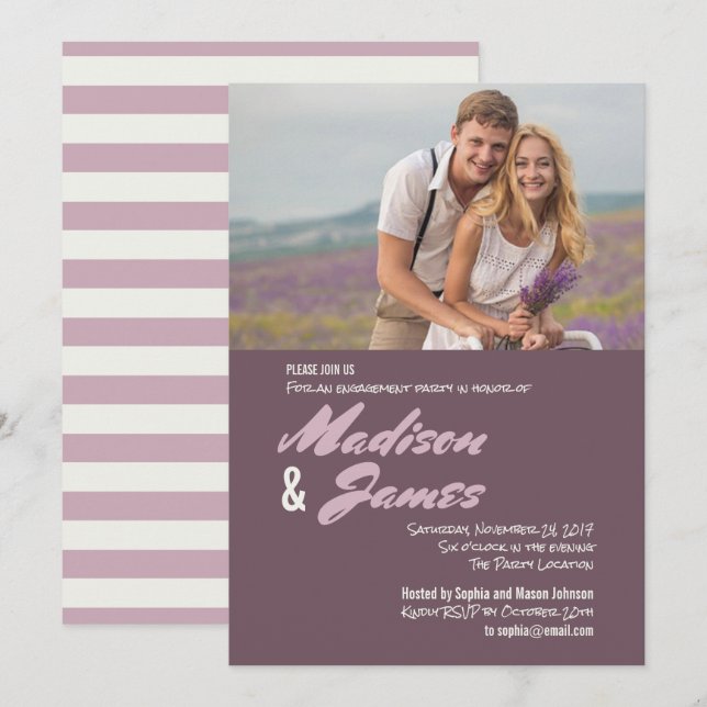 Pink Stripes | Engagement Party Invitations (Front/Back)