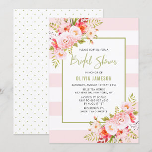 Pink Stripes Floral Bridal Shower Invitation