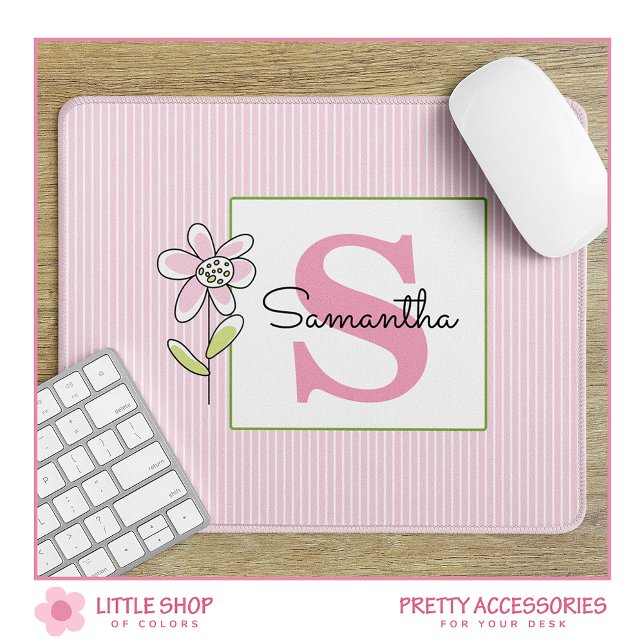 Pink Stripes Floral Monogrammed Mouse Mat (Creator Uploaded)