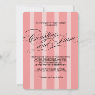 Pink Stripes Flourish Script Wedding Invitation