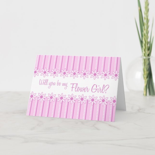 Pink Stripes Flower Girl Invitation Card (Front)