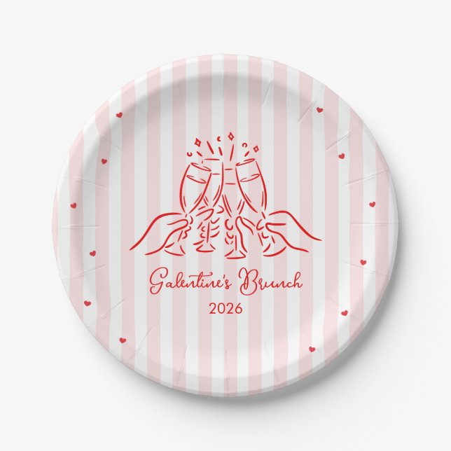 Pink Stripes Galentine's  Paper Plate (Front)