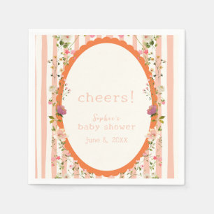 Pink Stripes Garden Floral Baby Shower  Napkin