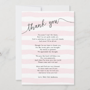 Pink Stripes Girl Baby Shower Poem Thank You Card