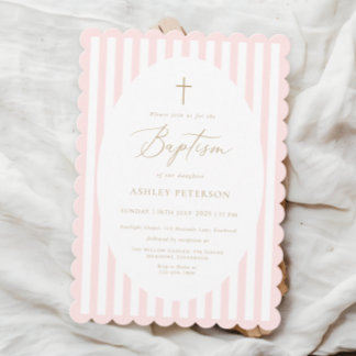 Pink Stripes Girl Baptism Invitation