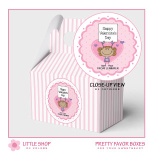Pink Stripes Girl with Customisable Sign Valentine Favour Box