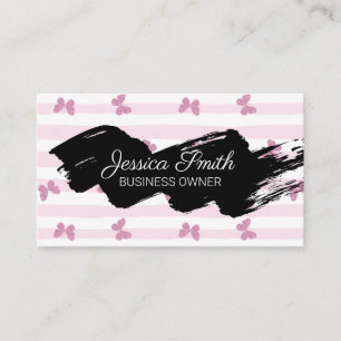 Pink Stripes Glitter Butterflies Business Card