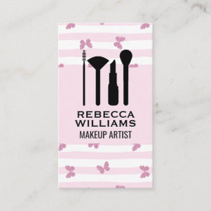 Pink Stripes   Glitter Butterflies   Makeup Set Business Card