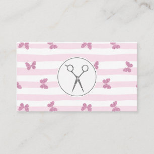 Pink Stripes Glitter Butterflies Salon Scissor Business Card