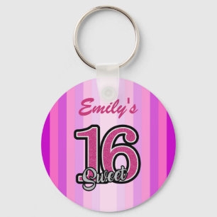 Pink Stripes Glitter Number Key Ring